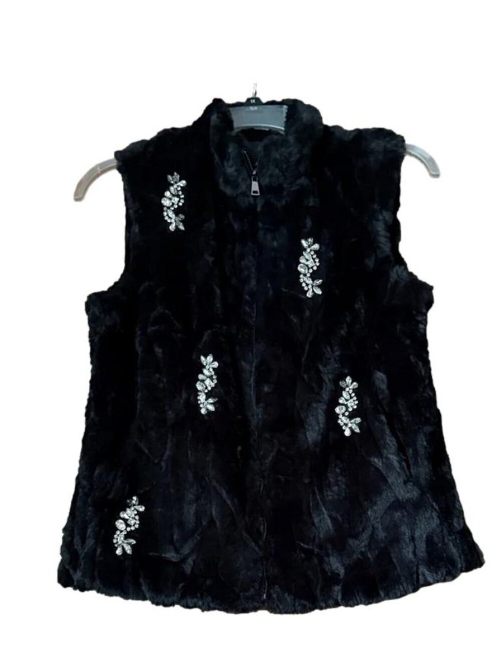 Colleen Lopez Women's Faux Fur Embellished Vest Black Size S NEW